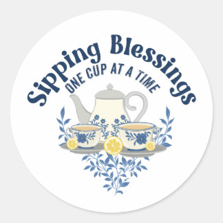 Sipping Blessings en kopp i taget Runt Klistermärke