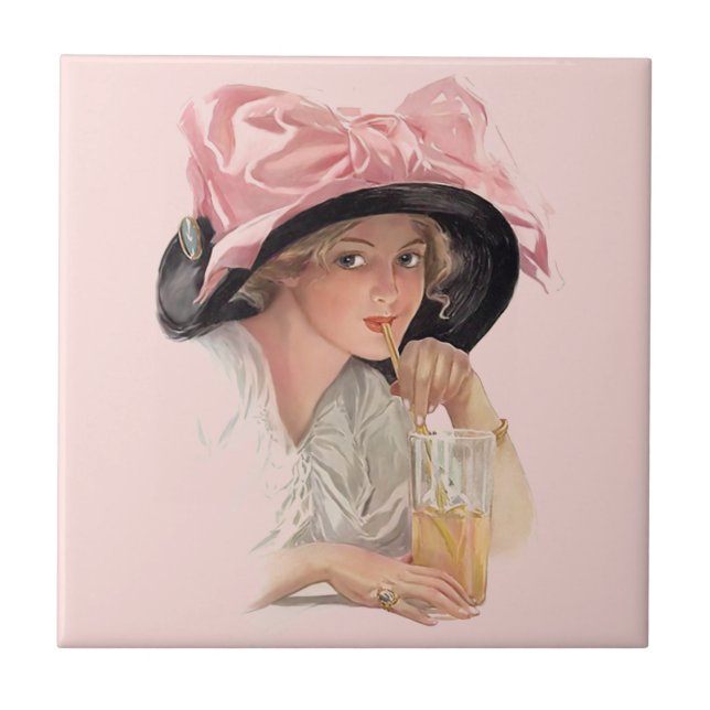 Sipping Soda Girl i Hat Kakelplatta (Framsidan)
