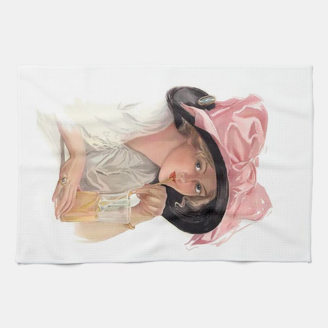 Sipping Soda Girl i Hat Kökshandduk (Horisontell)