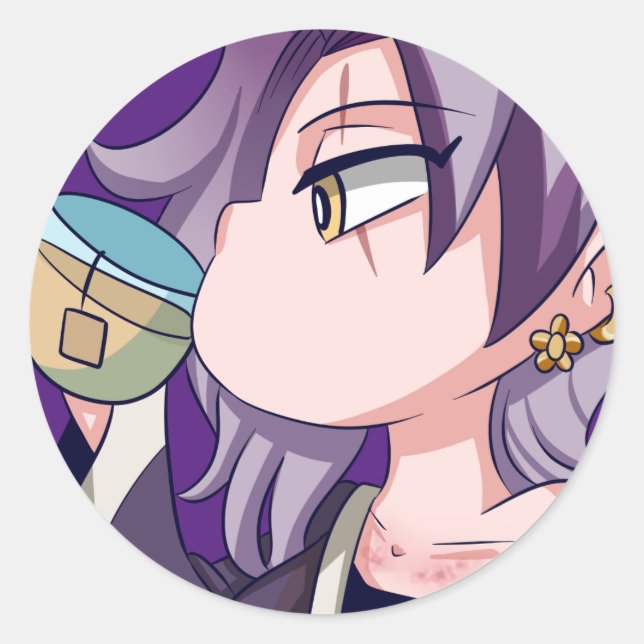Sipping Tea Sticker Runt Klistermärke (Framsida)