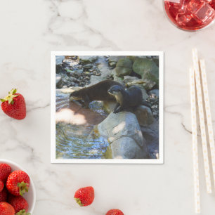 **"Sips by Stream: Otters Drinking from River Pappersservett