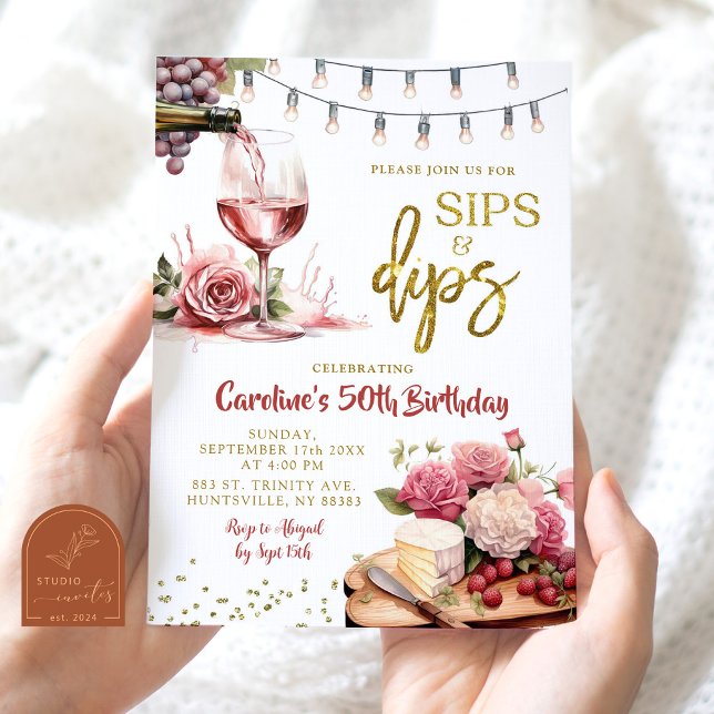 Sips och Dips Charcuterine Födelsedagsfest för vux Inbjudningar (Skapare uppladdad)