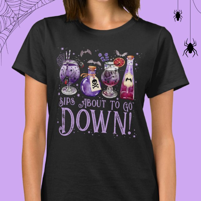 Sips på väg till Halloween-kuggar T Shirt (Sips About to Go Down Halloween Cocktails T-Shirt)