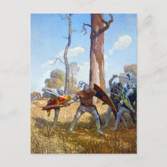 Sir Lamoraks död, ca 1922 av N.C. Wyeth Vykort (Framsida)