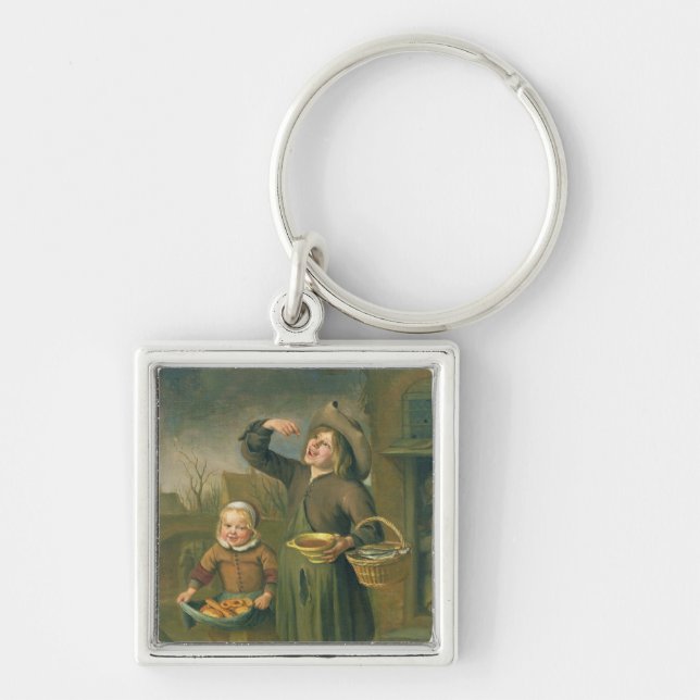 Sirapeateren Fyrkantig Silverfärgad Nyckelring (Framsidan)