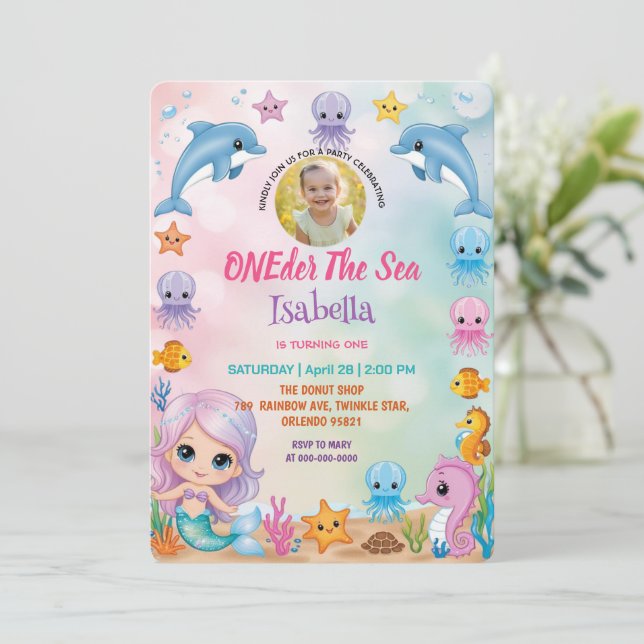 siren 1:a födelsedagsfoto under havet inbjudningar (Stående Fram)