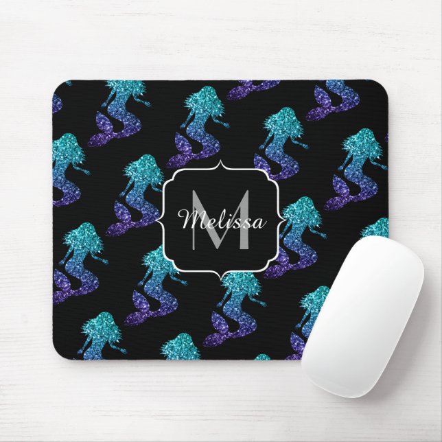 Siren akvablå ombre Glitter mönster Monogram Musmatta (Med mus)