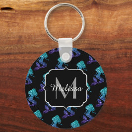 Siren akvablå ombre Glitter mönster Monogram Nyckelring