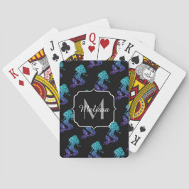 Siren akvablå ombré Glittermönster Monogram Casinokort