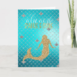 Siren Aqua Guld Silver Glitter Kort