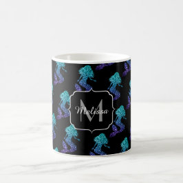 Siren blå aqua ombre Glittermönster Monogram Kaffemugg