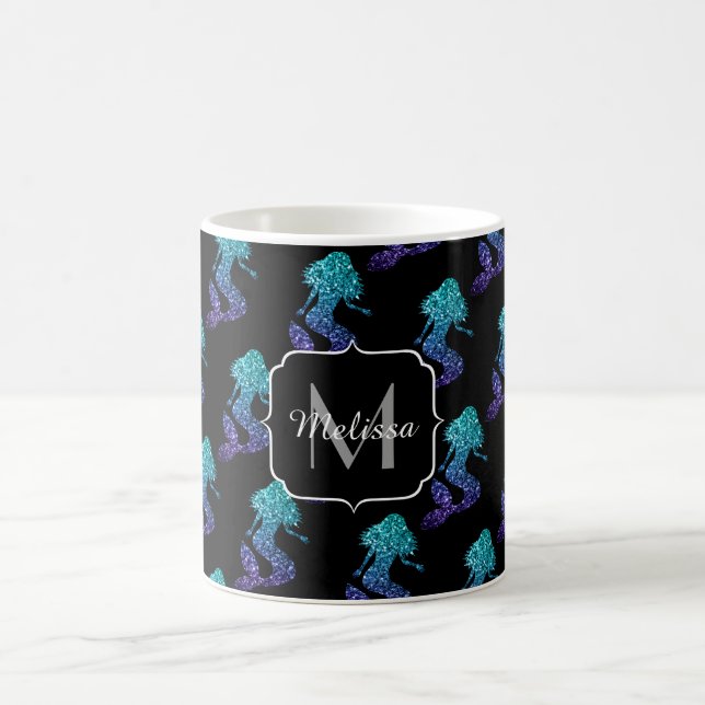 Siren blå aqua ombre Glittermönster Monogram Kaffemugg (Center)