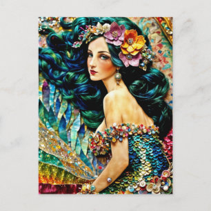 Siren blandad media Collage Vykort
