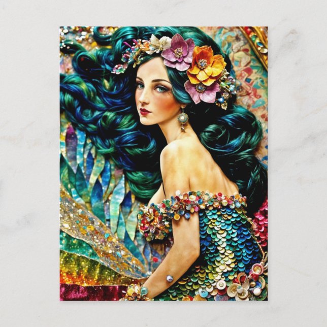 Siren blandad media Collage Vykort (Framsida)