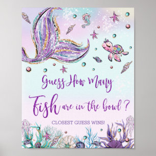 Siren Hur många fiskar i akvariet Baby Shower Föde Poster