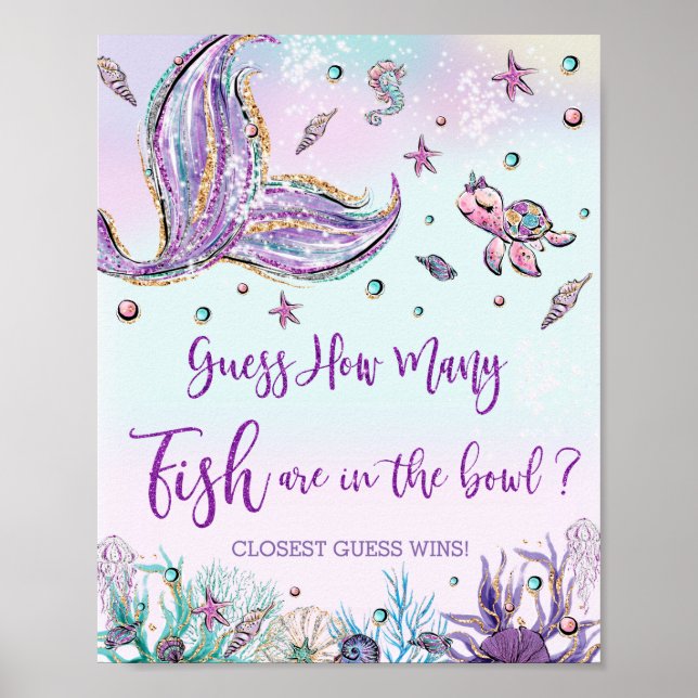 Siren Hur många fiskar i akvariet Baby Shower Föde Poster (Framsidan)