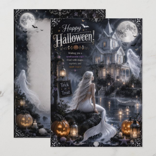 siren måne ljus halloween kort framsida baksida (Fram/baksida)