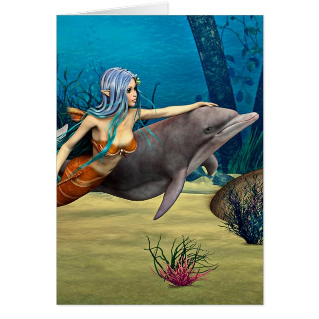 Siren med delfin hälsningskort (Framsidan)