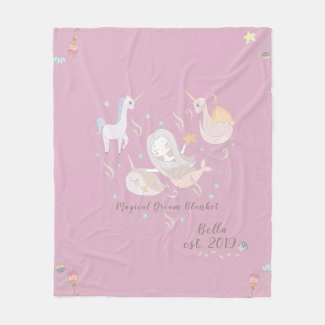 Siren Narval Drak Unicorn Magi Dröm Anpassad Fleecefilt (Framsidan)