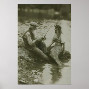 Siren och fiskaren Vintage fotografering Poster
