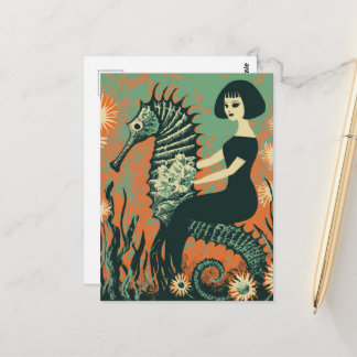 Siren och hennes sjöhästar Retro Vykort