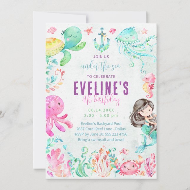 Siren och vänner under havet-inbjudan inbjudningar (Framsida)