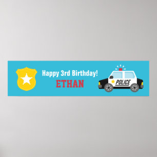 Sirén Polisbils Barnkalas Banner Poster