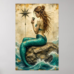Siren Sittande På En Klippa Poster