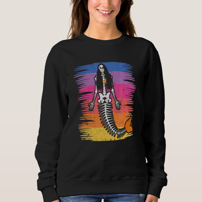 Siren Skelett Halloween  Kuslig Skrämmande Simning T Shirt (Framsida)