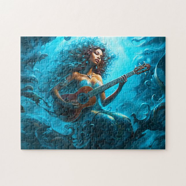 Siren som spelar gitarr under vattnet fantasi måln pussel (Horisontell)