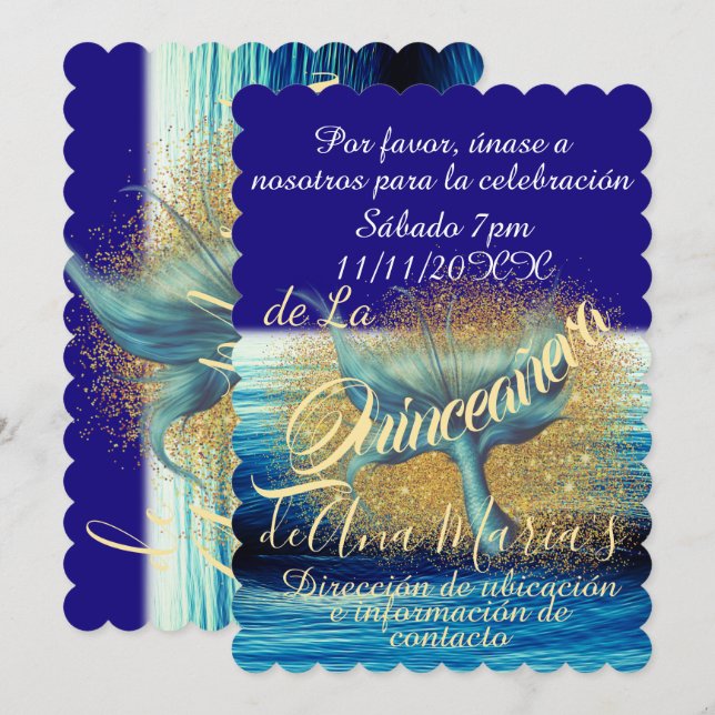 Sirena Cola Stänk Gnistra Quinceañera Celebración Inbjudningar (Fram/baksida)