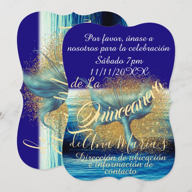 Sirena Cola Stänk Gnistra Quinceañera Celebración Inbjudningar (Fram/baksida)