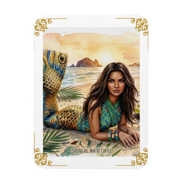 Sirena del Mar de Cortez Akvarell Konsttryck Magnet (Vertikal)