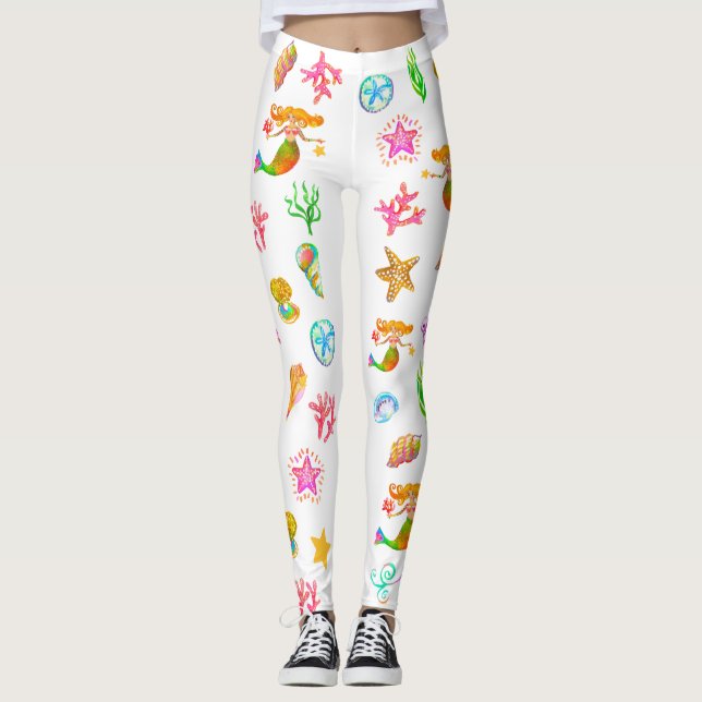 Sirendräkt & Snigelskal Strandtema Vit Leggings (Framsida)