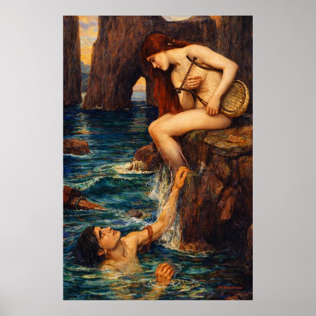 Sirenen av John William Waterhouse Poster (Framsidan)