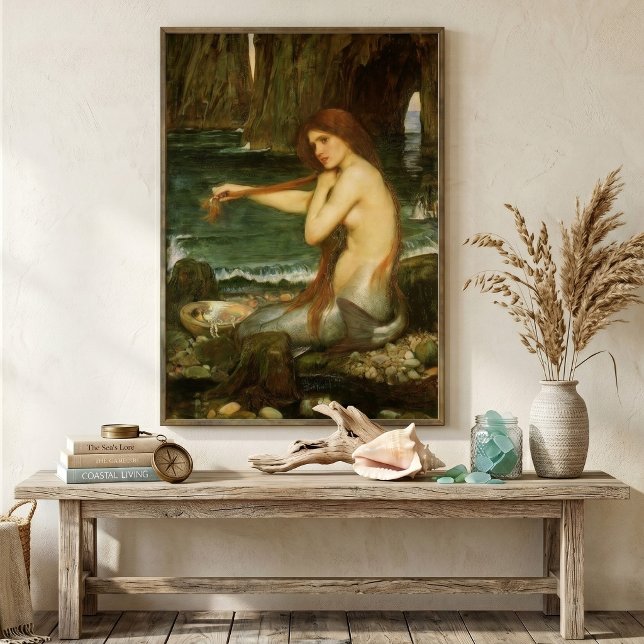 Sirenen av John William Waterhouse Poster (A Mermaid by John William Waterhouse is a vintage Victorian Era Pre-Raphaelite fine art painting.)