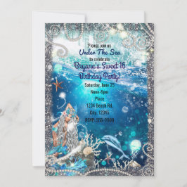 Sirenfantasi Blond magisk hav Söt 16-årsfest Inbjudningar