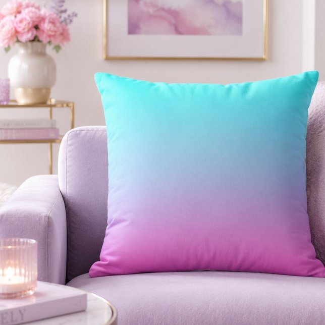 Sirenfärger gradient lila rosa akvatisk ombre kudde (Mermaid colors gradient purple pink aqua ombre throw pillow)