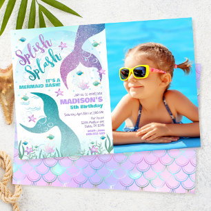 Sirenfena Svans Under Havet Pool Party Födelsedag Inbjudningar