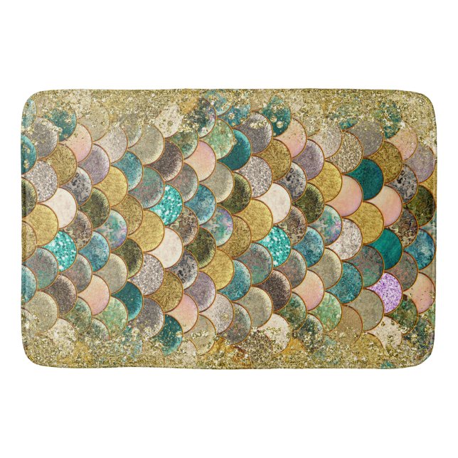 Sirenfjäll Flerfärgad Glitter Glam Modern Badrumsmatta (Framsidan)