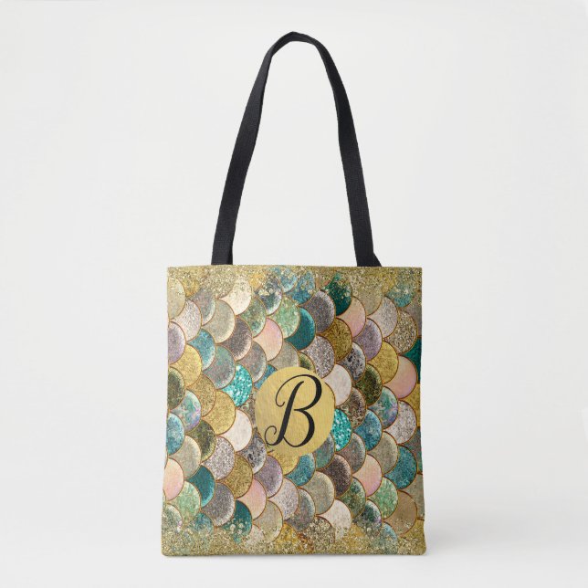 Sirenfjäll Flerfärgad Glitter Glam Modern Tygkasse (Framsida)