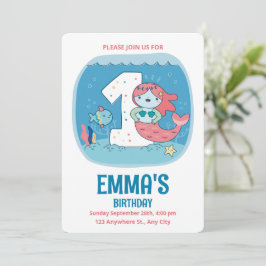 Sirenfödd 1-årsdag, Under Havet Första Födelsedage Inbjudningar