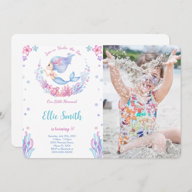 Sirenfödelsedagsfoto-inbjudan Inbjudningar (Fram/baksida)