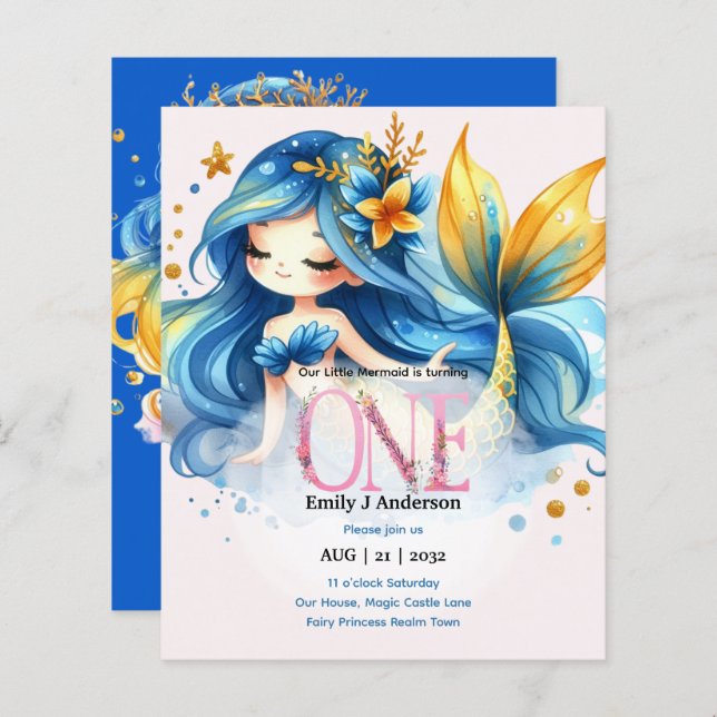 Sirenfödselsdag Saga 1-års födelsedagsfirande (Fram/baksida)