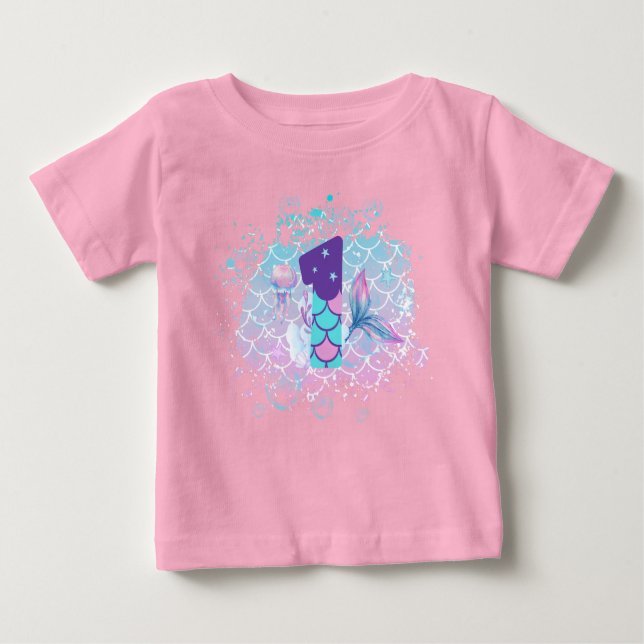 Sirenita con Número 1, Primer Cumpleaños Infantil T Shirt (Framsida)