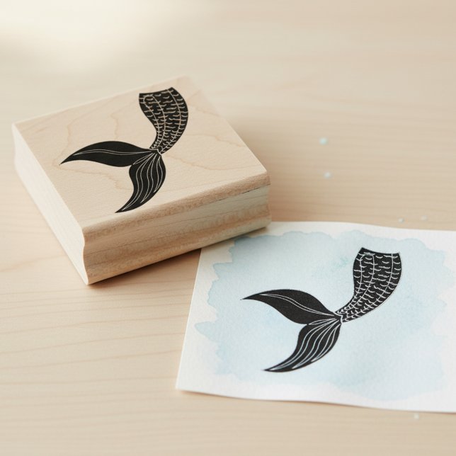 Sirenstjärt Träsigel Stämpel (Mermaid tail wooden art stamp.)