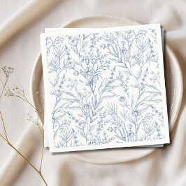 Sirliga blå och vita blomsterpappers cocktailserve pappersservett