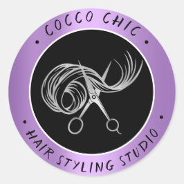 Sissar Hair Logotyp Namn Tack Silver Lila Runt Klistermärke