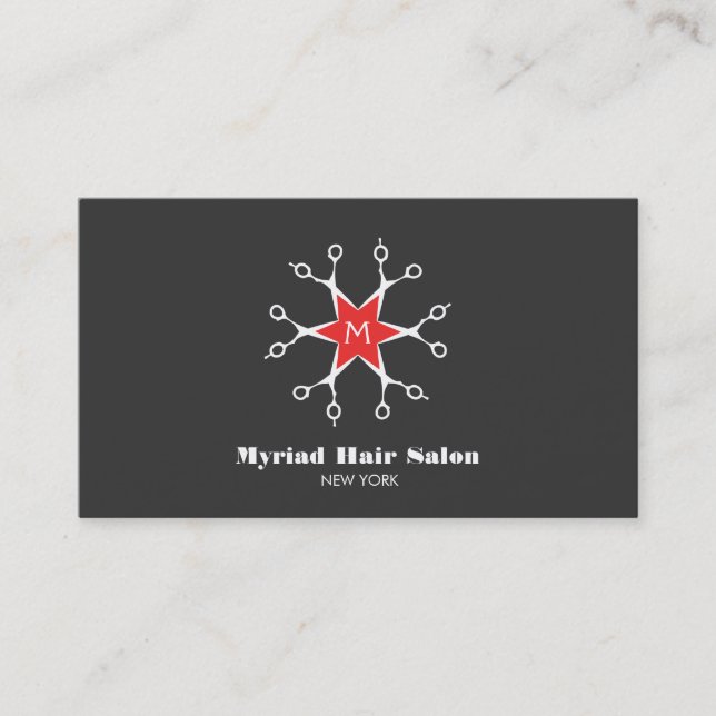 Sissor Hair Stylist Hair Salon Black Monogram Visitkort (Framsida)