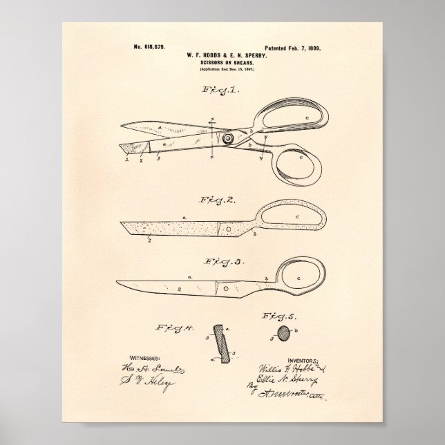 Sissors 1899 Patent Art Old Peper Poster (Framsidan)